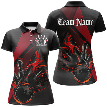 Women's Black & Red Flame Bowling Shirts I7203