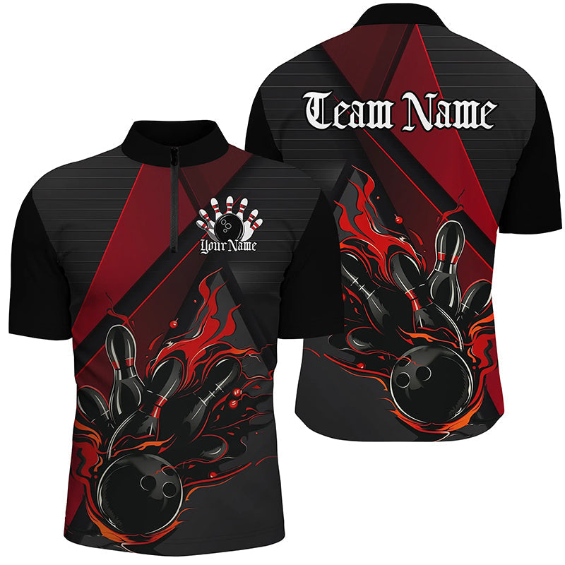 Men's Black & Red Flame Bowling Shirts I7203