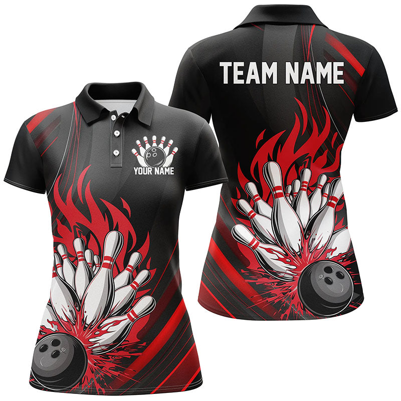 Personalised Ladies' Black & Red Flame Bowling Shirts I7207