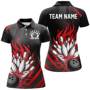 Personalised Ladies' Black & Red Flame Bowling Shirts I7207
