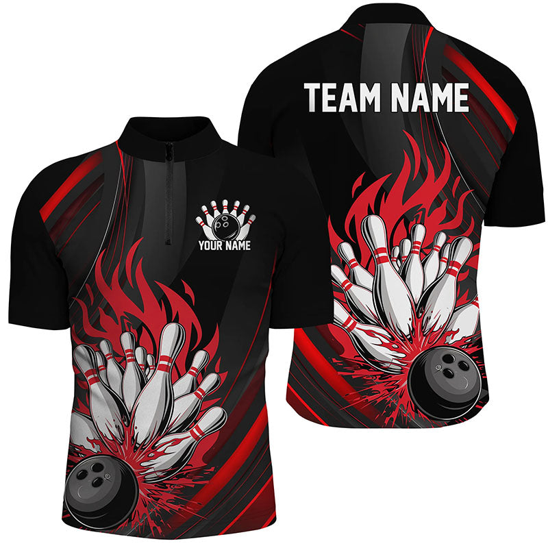 Men's Black & Red Flame Bowling Team Shirts I7207