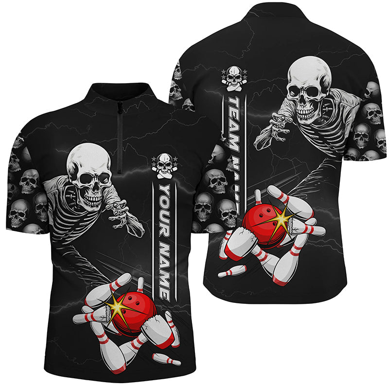 Custom Skull Bowling Quarter Zip Shirt - Unisex Halloween I5304