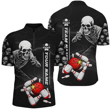 Custom Skull Bowling Quarter Zip Shirt - Unisex Halloween I5304