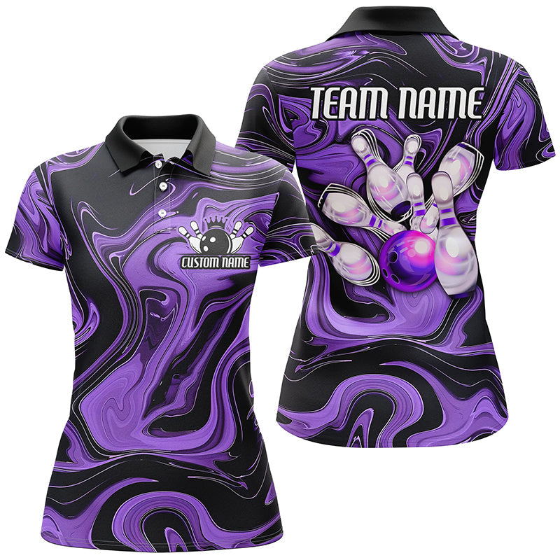 Custom Purple Bowling Team Shirts for Women I6173