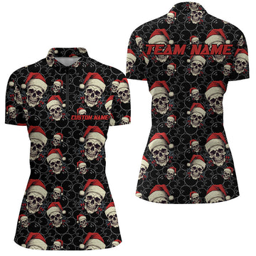 Women's Funny Christmas Bowling Quarter Zip Skull Shirt I5315