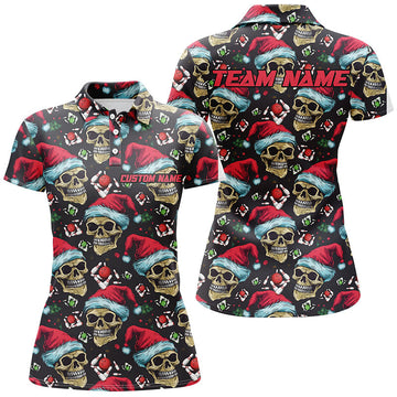 Christmas Skull Santa Hat Women's Bowling Polo Shirt I5317