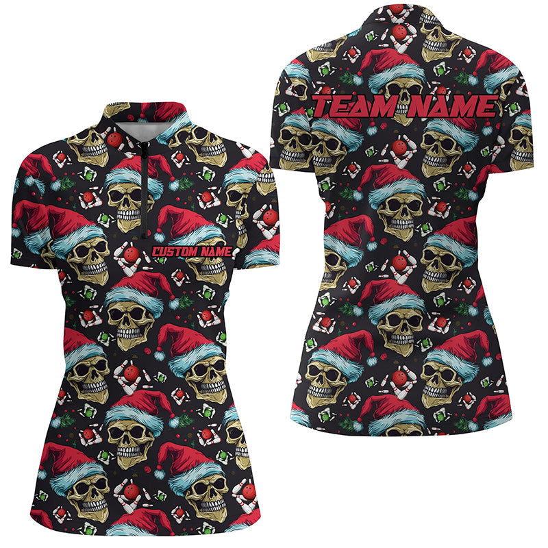 Christmas Skull Santa Hat Women's Bowling Quarter Zip I5317