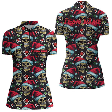 Christmas Skull Santa Hat Women's Bowling Quarter Zip I5317