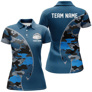 Blue Navy Camo Bowling Polo, Quarter Zip with Custom Name I6679