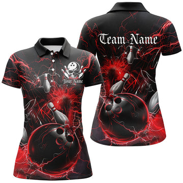 Custom Ladies Bowling Shirts - Black/Red Thunder Lightning I7261