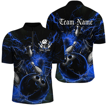 Men's Custom Black & Blue Thunder Bowling Shirts I7262