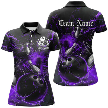 Custom Ladies Bowling Shirt - Black/Purple Thunder Lightning I7263