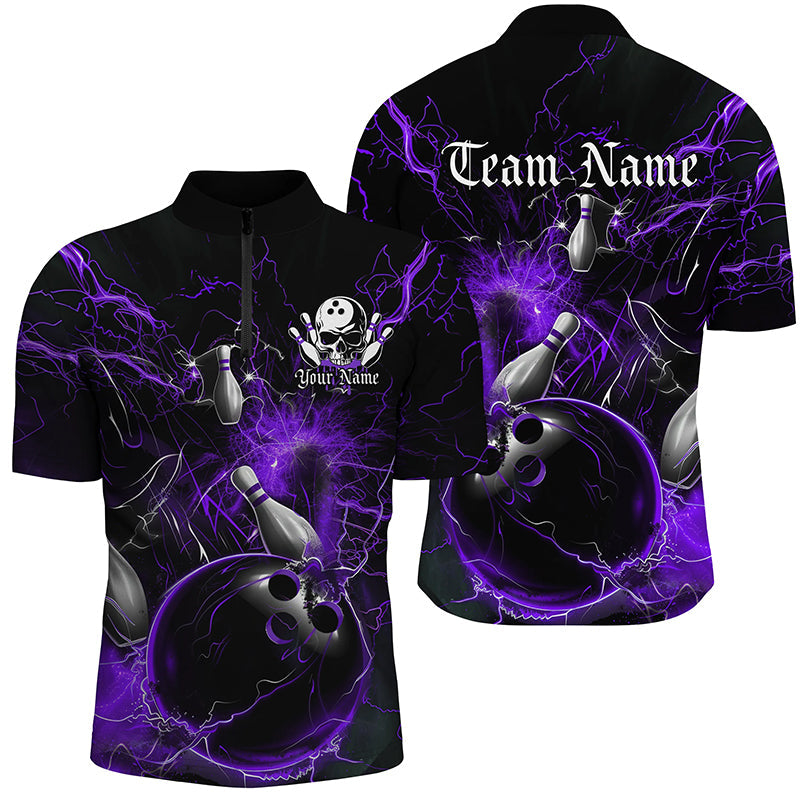 Men's Black & Purple Thunder Bowling Shirts I7263