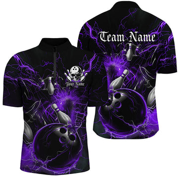 Men's Black & Purple Thunder Bowling Shirts I7263