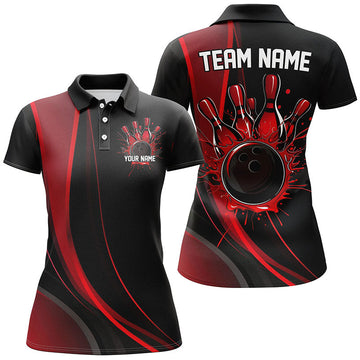 Custom Black & Red Ladies Bowling Shirts I7267