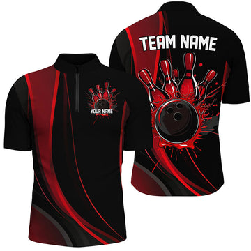 Men's Custom Black & Red Bowling Team Shirts I7267