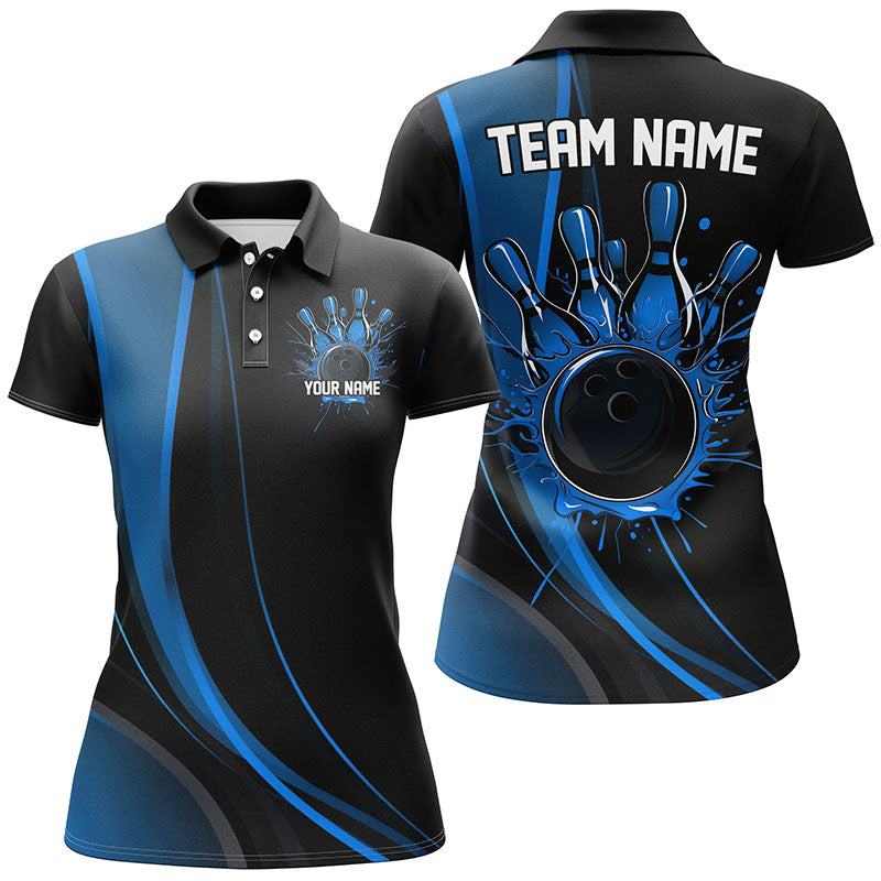 Custom Black & Blue Ladies Bowling Shirts I7268