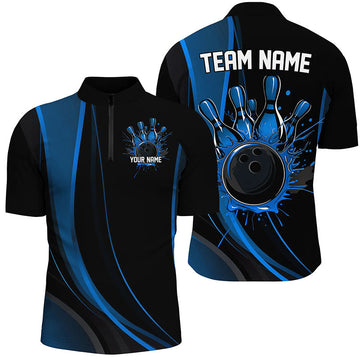 Men's Classic Black & Blue Bowling Team Shirts I7268