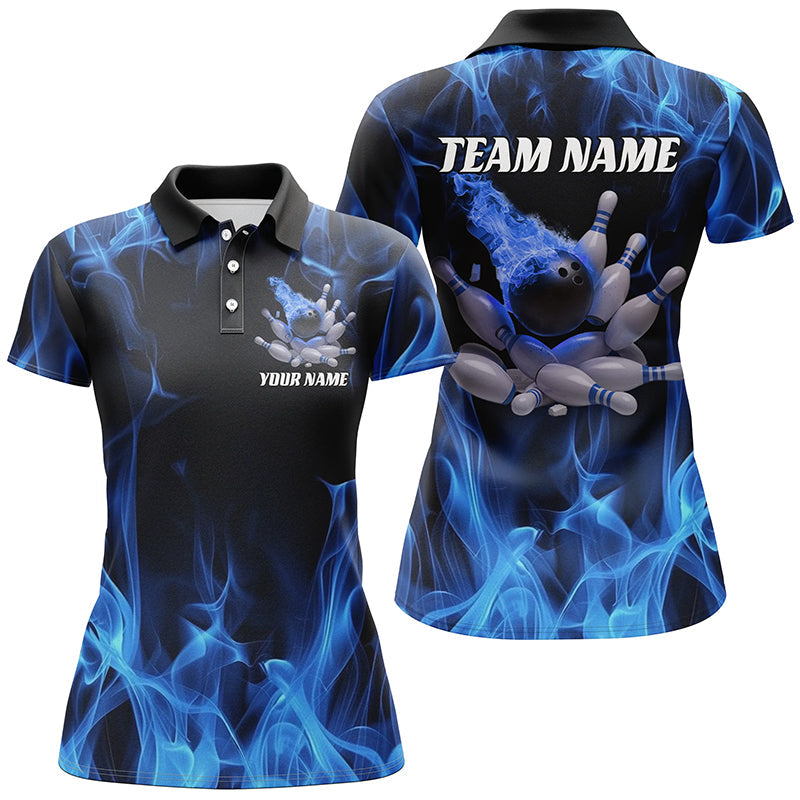 Women's Flame Bowling Team Jerseys - Blue Fire Design I6700
