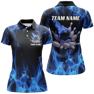 Women's Flame Bowling Team Jerseys - Blue Fire Design I6700