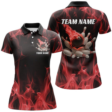 Women's Flame Bowling Team Jerseys - Red Fire Design I6701