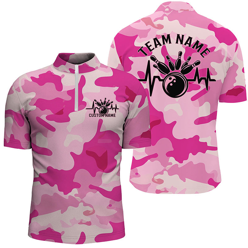 Custom Blue Pink Camo Bowling Team Shirts for Men & Women I6703