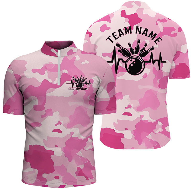 Custom Blue Pink Camo Bowling Team Shirts for Men & Women I6704