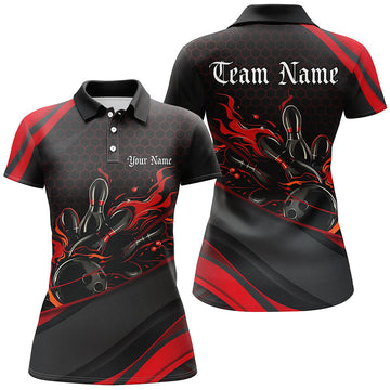Custom Red Flame Ladies Bowling Shirts I7269