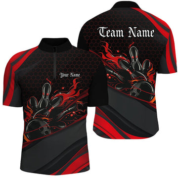 Men's Custom Red Flame Bowling Shirts I7269