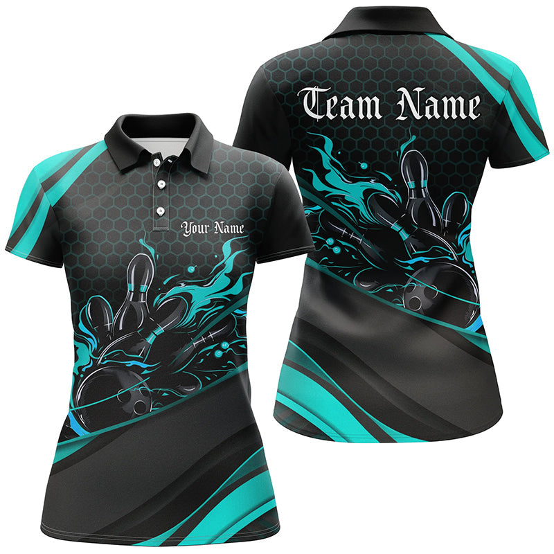 Custom Blue Flame Ladies Bowling Shirts I7270