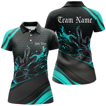Custom Blue Flame Ladies Bowling Shirts I7270