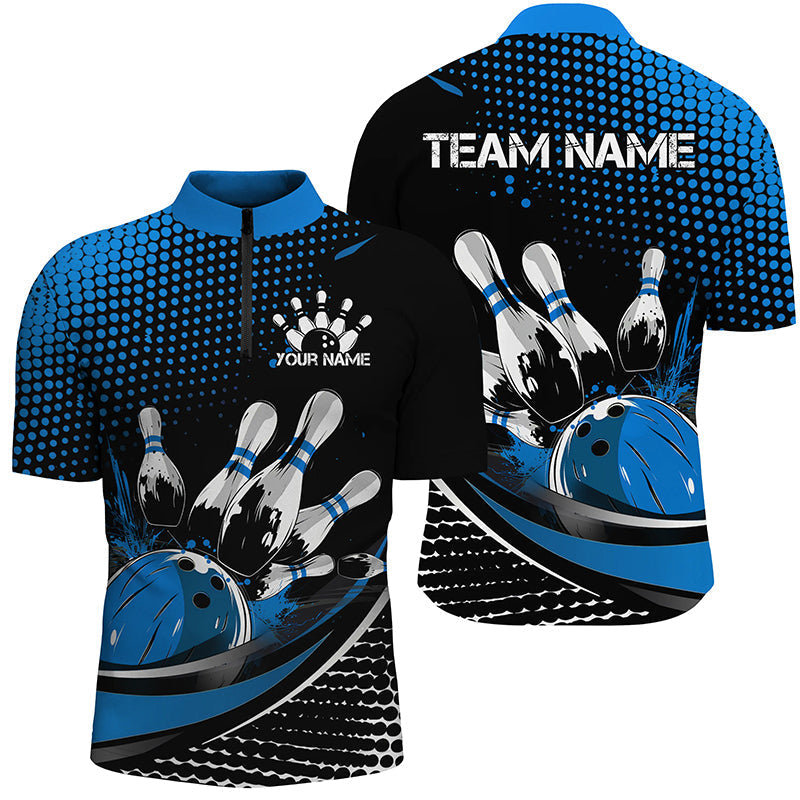 Men's Custom Bowling Team Jerseys - Black & Blue I7276