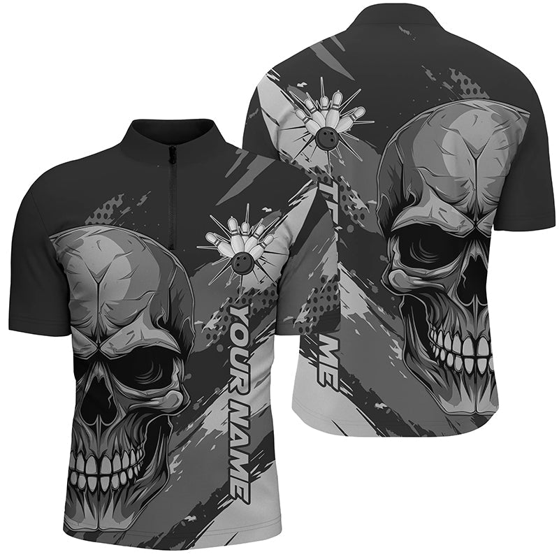Personalised Men's Skull Bowling Shirt with Custom Team Name - Flame Jersey I5168