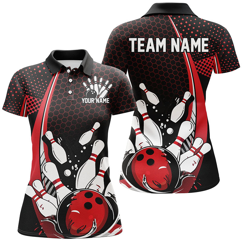 Women's Retro Black & Red Bowling Shirts I7279
