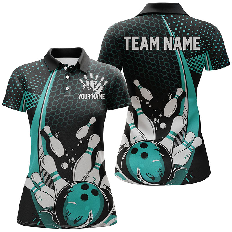 Custom Black & Blue Ladies Bowling Shirts - Retro Jerseys I7281