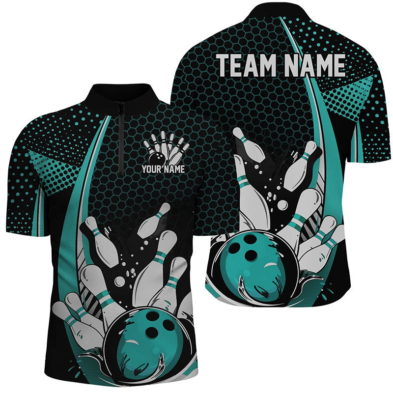 Men's Classic Retro Black & Blue Bowling Shirts I7281