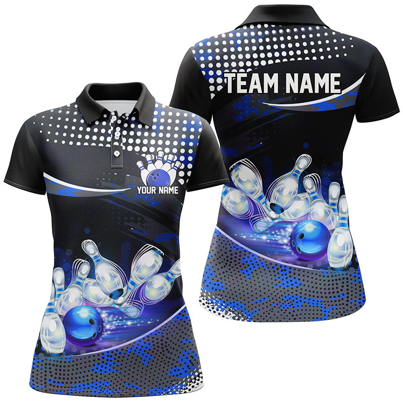 Blue Camo Ladies Bowling Shirt with Custom Name I7285