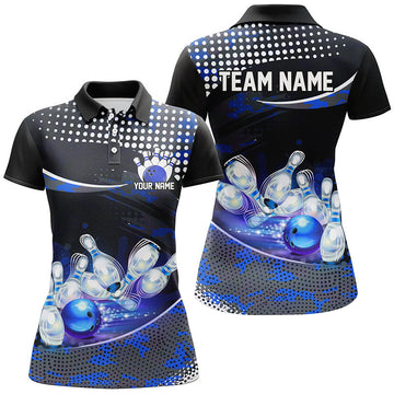 Blue Camo Ladies Bowling Shirt with Custom Name I7285