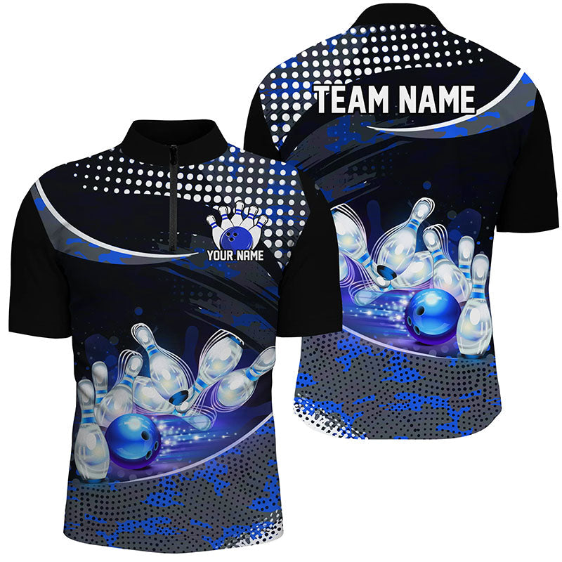 Men's Blue Camo Custom Bowling Shirt I7285