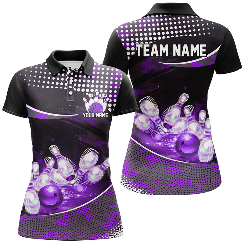 Women's Purple Camo Custom Bowling Shirt I7287