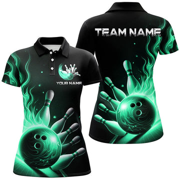 Women's Green Flame Bowling Polo Shirt I7289