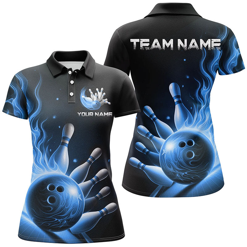 Women's Blue Flame Bowling Polo Shirt I7290