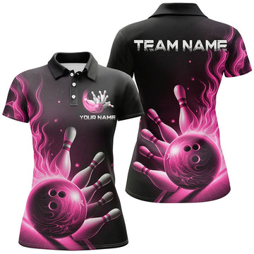 Women's Pink Flame Bowling Polo Shirt I7291