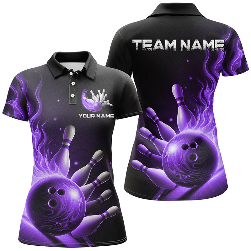 Women's Purple Flame Bowling Polo Shirt I7292