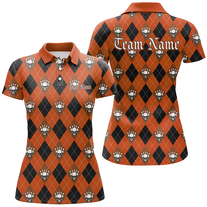 Black & Orange Argyle Ladies Bowling Shirt - Halloween I7300