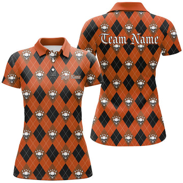 Black & Orange Argyle Ladies Bowling Shirt - Halloween I7300