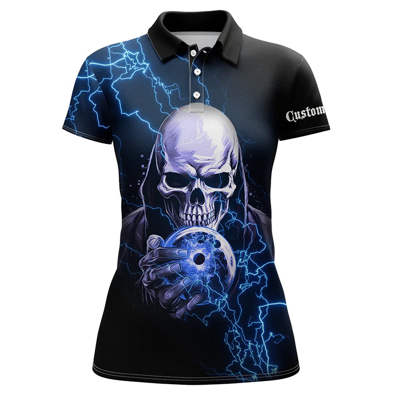 Blue Thunder Skull Ladies Bowling Shirts I5512