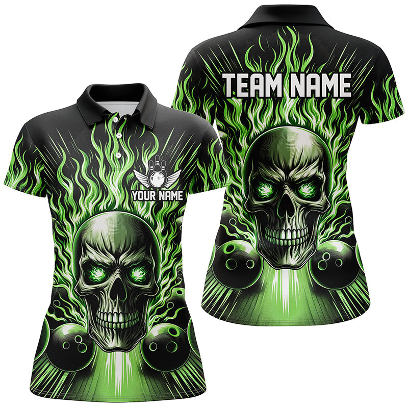Women's Green Skull Bowling Shirt with Custom Team Name I5819