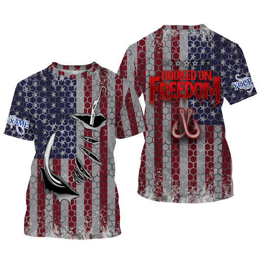 American Flag Fish Hook Custom Men Fishing T Shirts Personalized Patriotic Fishing Gifts - HPW32