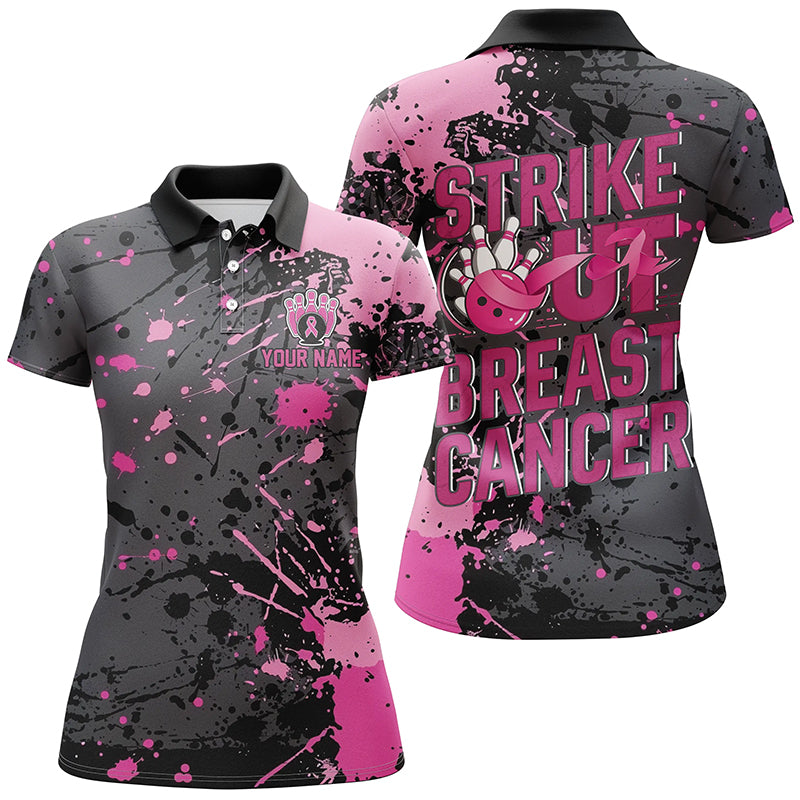 Pink Ribbon Ladies Bowling Shirt for Breast Cancer Awareness I7048